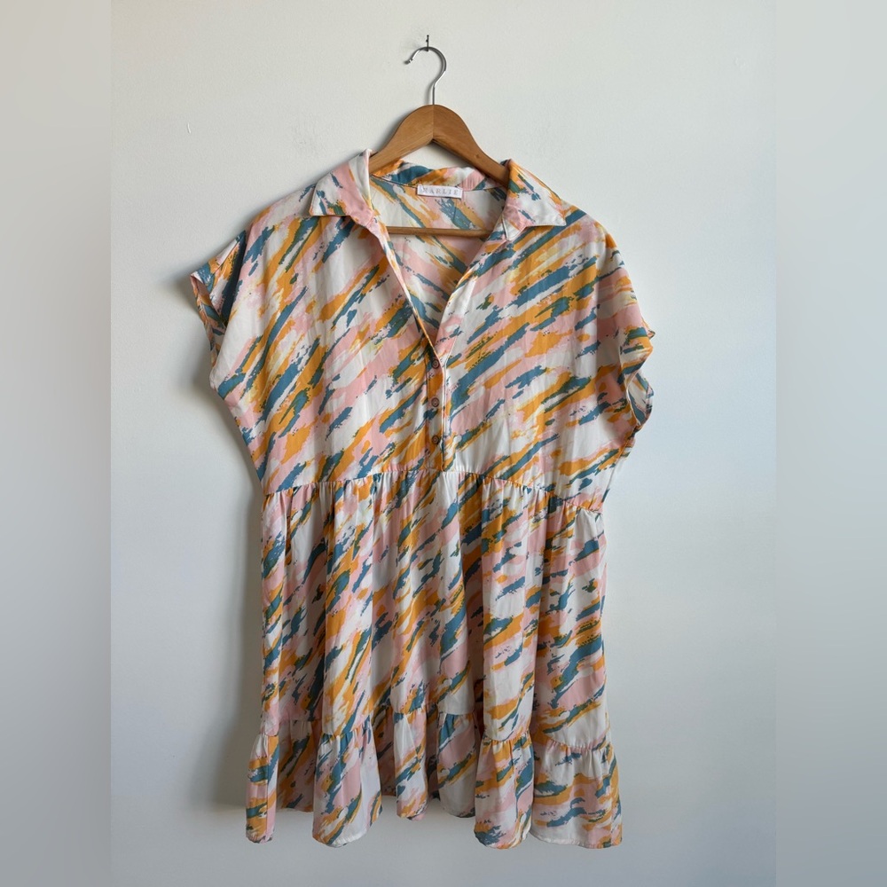 Abstract Print Button Down Mini Dress - image 1